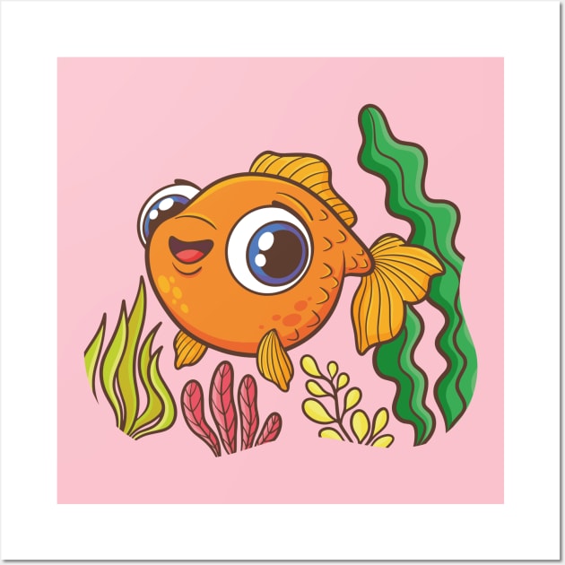 Goldfish Cartoon Illustration Wall Art by Mako Design 